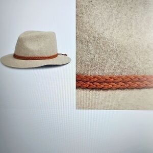 NWT Treasure & Bond Double -Braid Wool Felt Fedora Adjustable Hat Beige One Size
